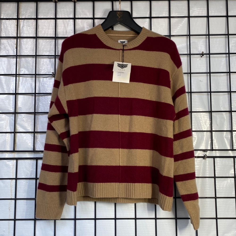 LITA by Ciara Monarch Cashmere Sweater in Hazelnut and Salsa Stripe Size Small